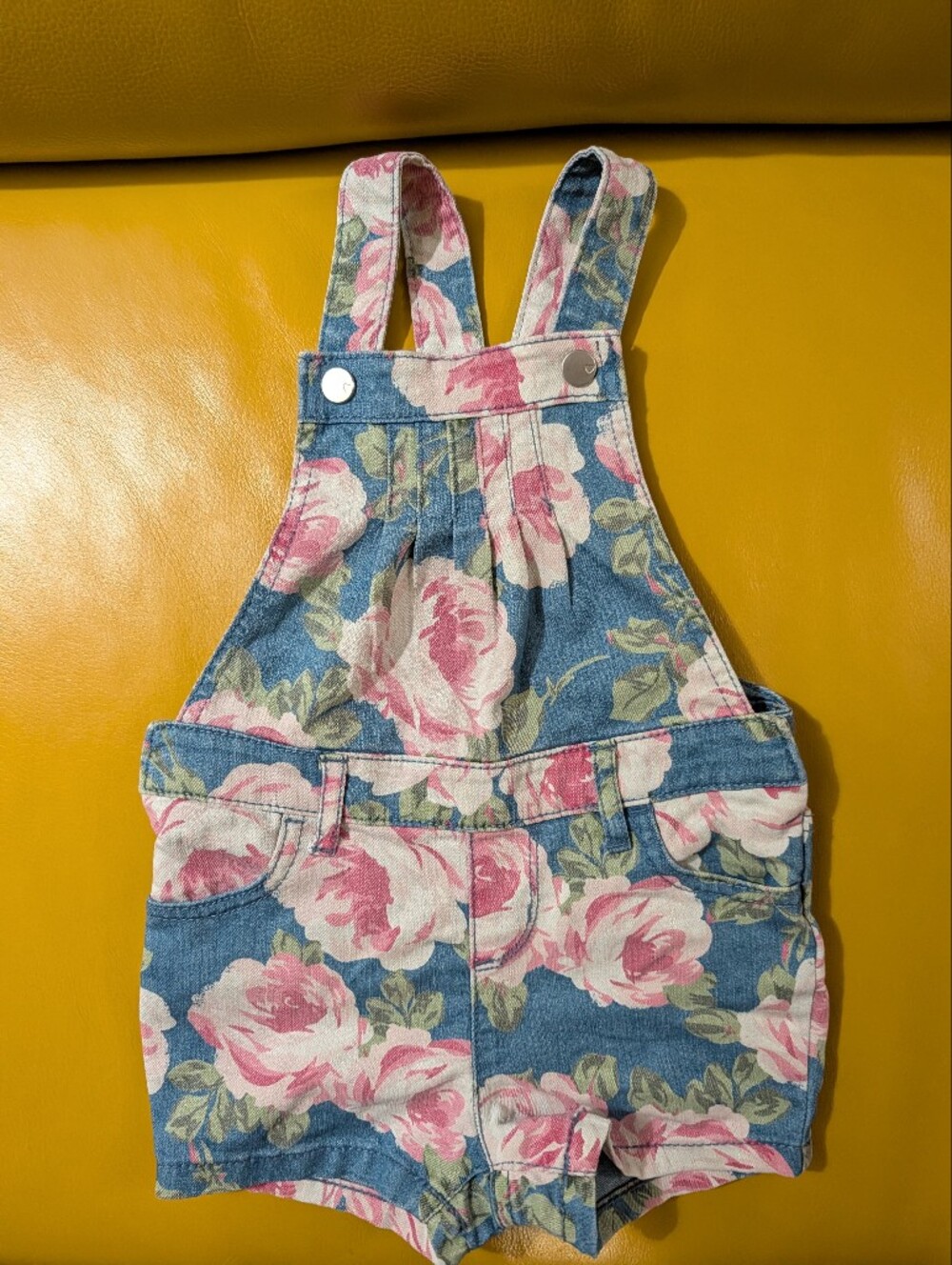 The Children's Place Blue Denim Overalls with Pink Rose Print